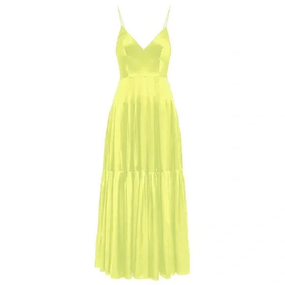 Alex Perry | Dresses | Alex Perry Nwt Silk Satin Bikini Tier Ankle Length  Dress In Lemon 8 | Poshmark